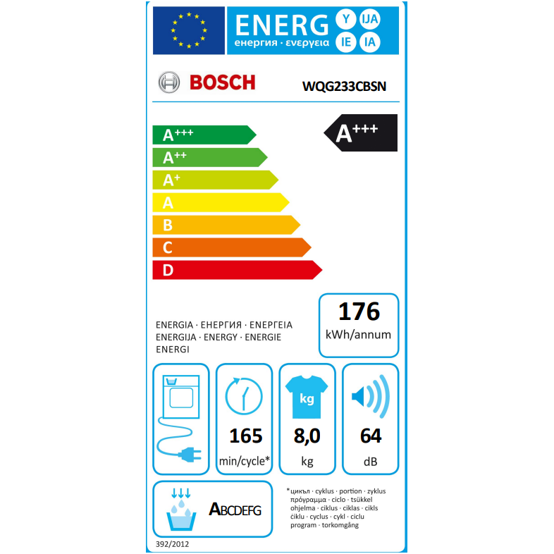 Džiovyklė Bosch WQG233CBSN 1 Džiovyklė Bosch WQG233CBSN 1