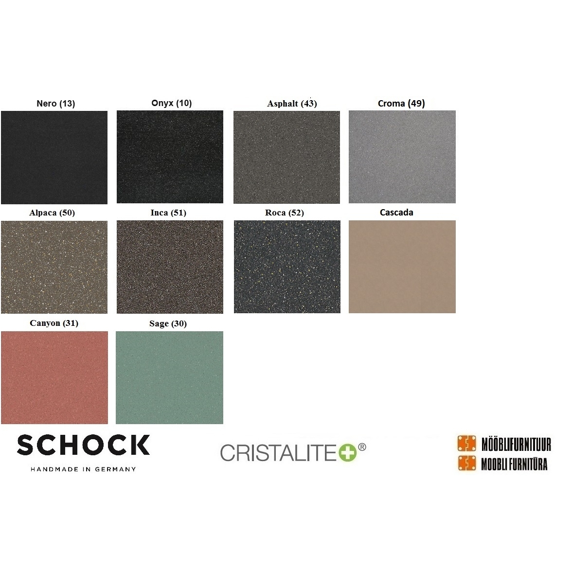 Plautuvių Schock CRISTALITE® spalvos